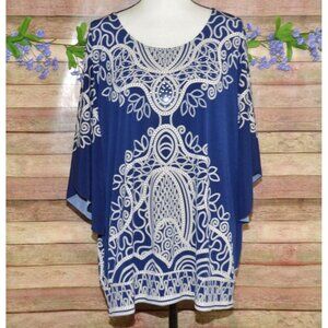 JM Collection Blue Studded Dolman Sleeve Blouse Top Plus Size 3X Tunic Office